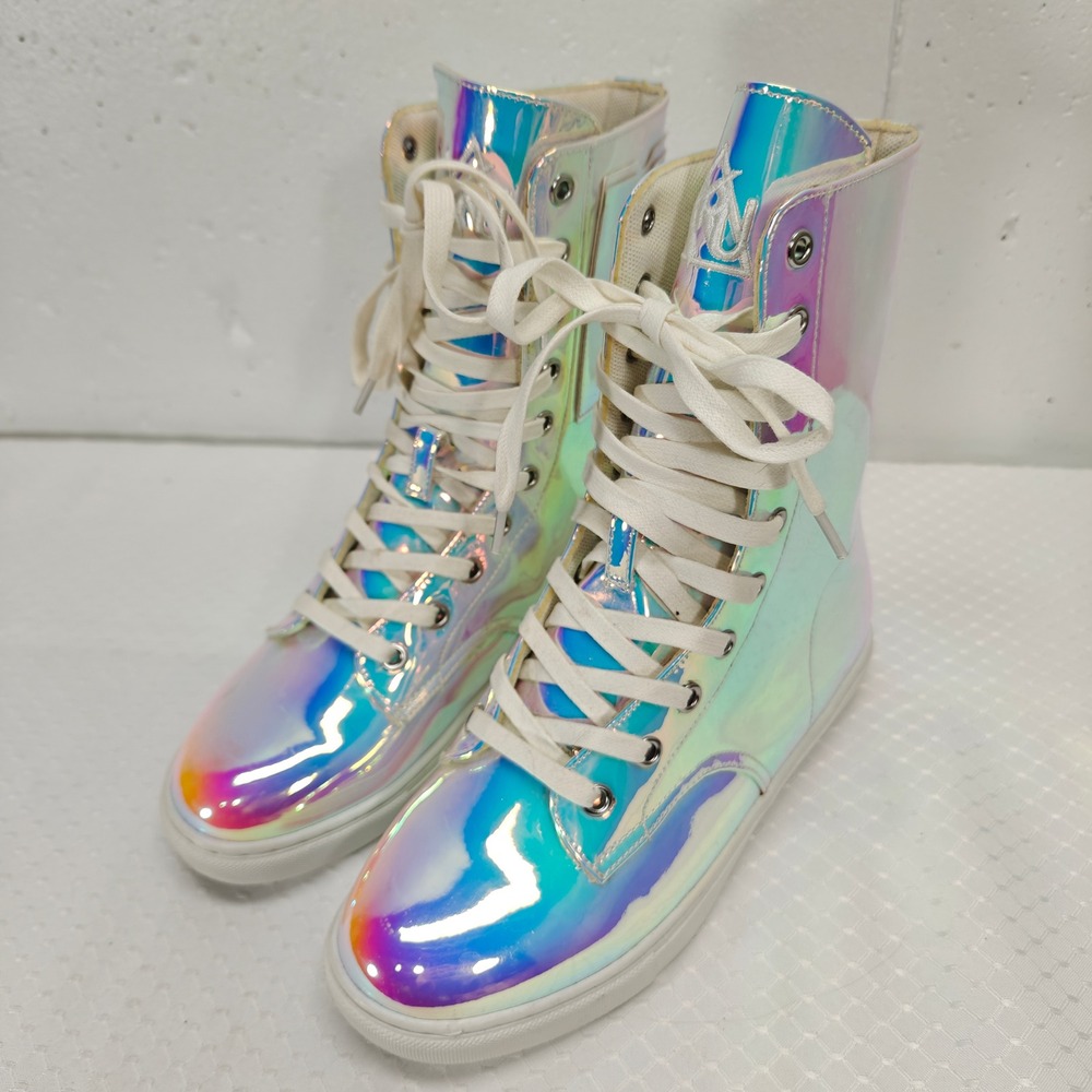 YRU Holographic Atlantis Pocket Sneaker Boots Punk Raver Goth‎ Festival Womens 7